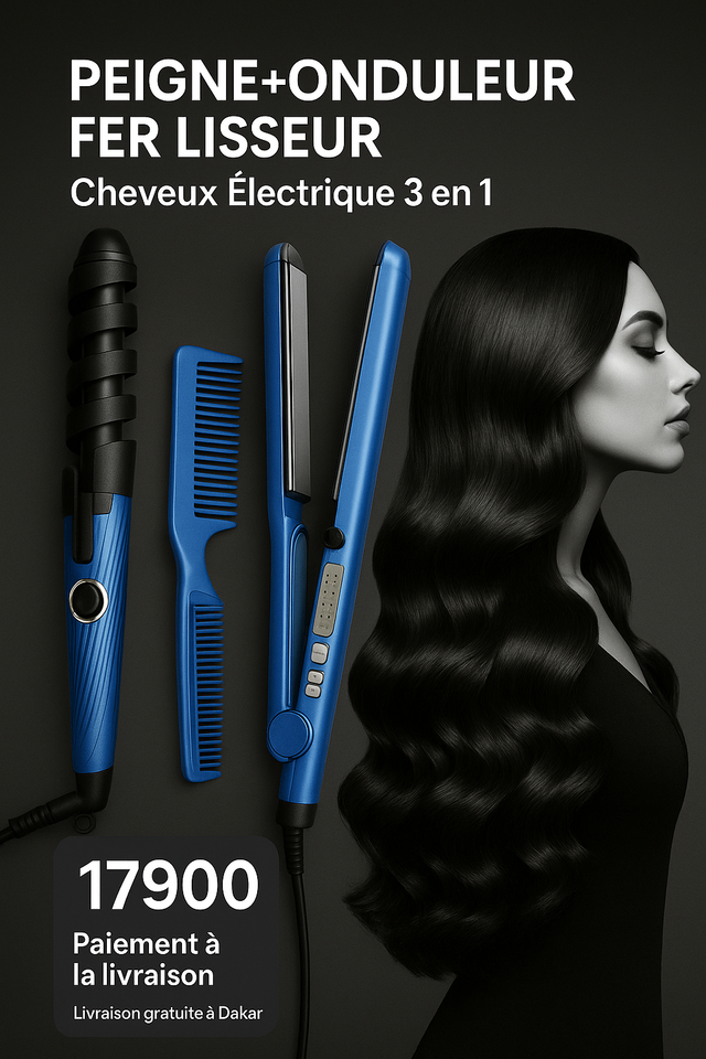 Coiffeuse Pro 3 en 1 – Lisseur, Boucleur, Peigne
