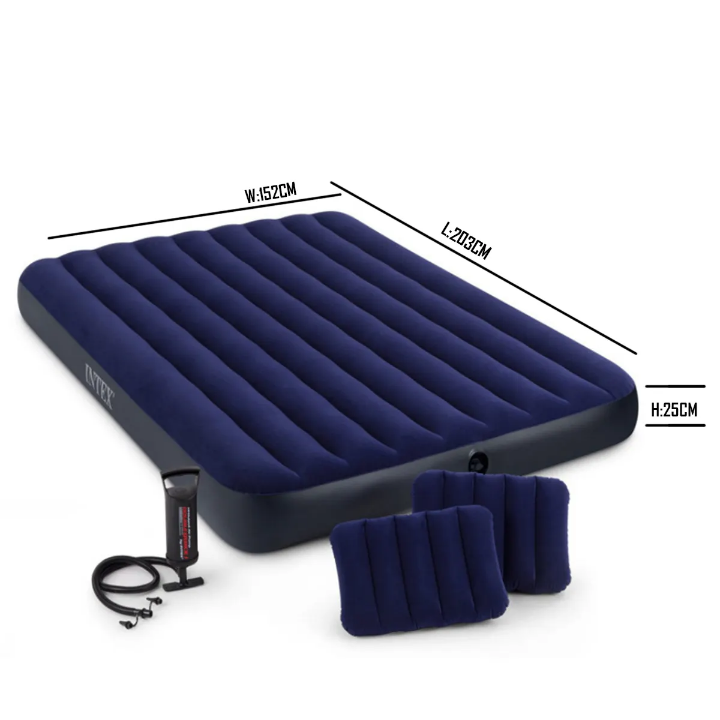 Matelas gonflable 2 places 2 oreillets + pompe manuel