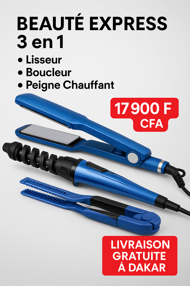 Coiffeuse Pro 3 en 1 – Lisseur, Boucleur, Peigne